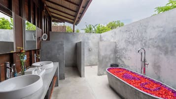 Villa, 1 Bedroom, Private Pool, Garden View | Bathroom | Separate tub and shower, rainfall showerhead, free toiletries