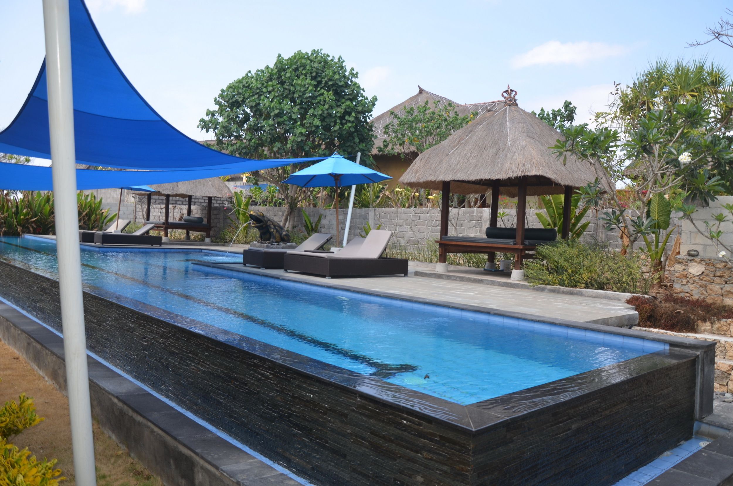 outdoor pool, pool loungers