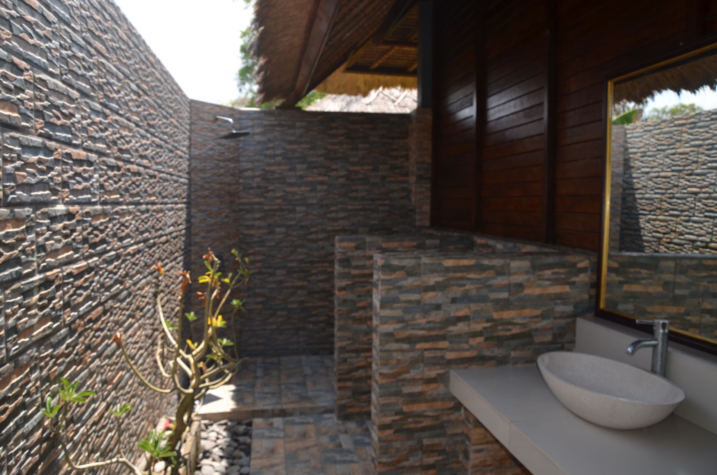 one bedroom bungalow pool view | bathroom | shower, dressing gowns, towels