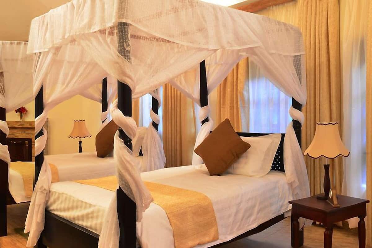 Quarto duplo luxo, banheira de hidromassagem | Frigobar, cofres nos quartos, escrivaninha, cortinas blackout