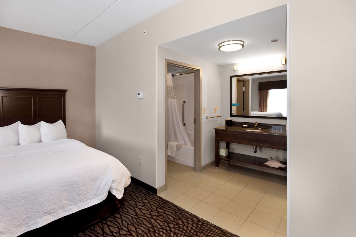Premium bedding, desk, blackout drapes, iron/ironing board