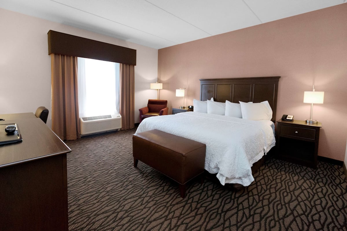 Room, 1 King Bed with Sofa bed, Refrigerator & Microwave | Premium bedding, desk, blackout drapes, iron/ironing board