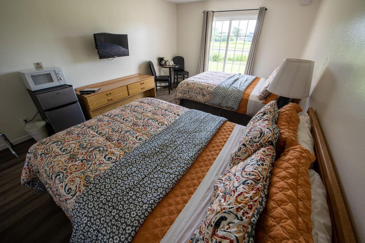 2 queens, downstairs with patio (dog-friendly) | blackout curtains, iron/ironing board, free wifi, bed sheets