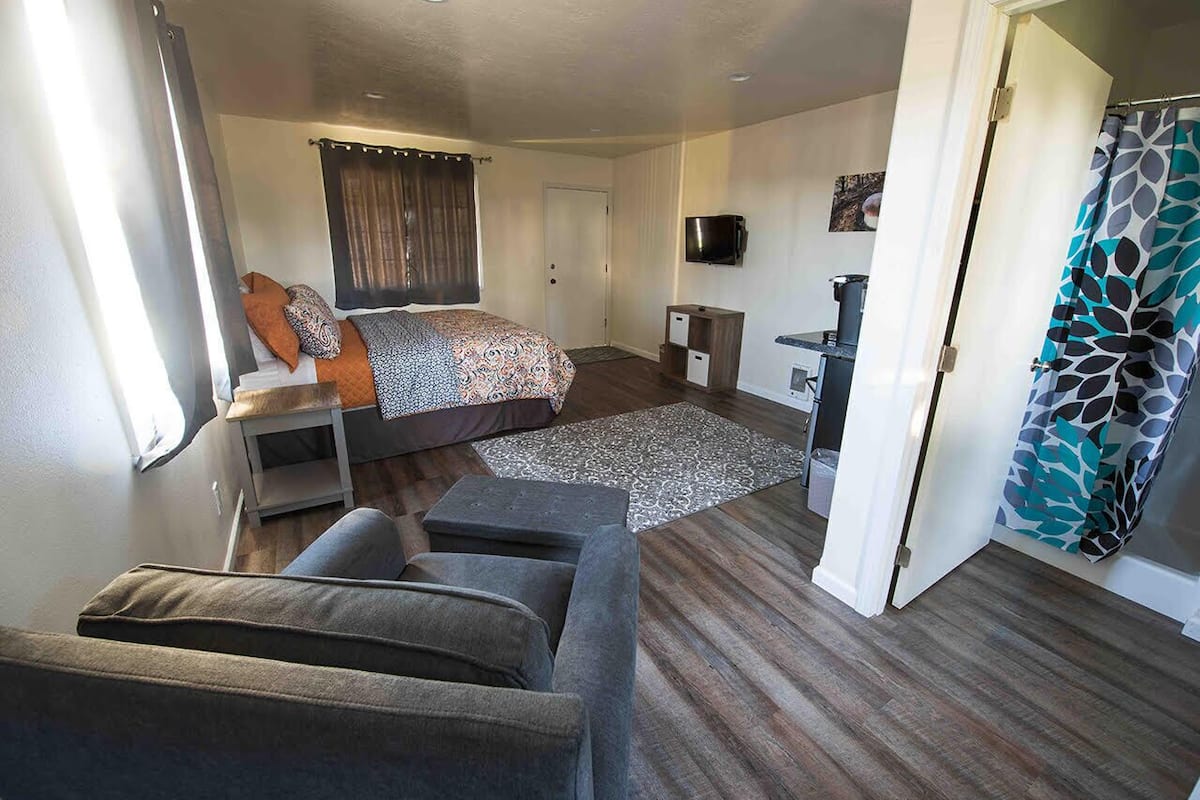 blackout curtains, iron/ironing board, free wifi, bed sheets