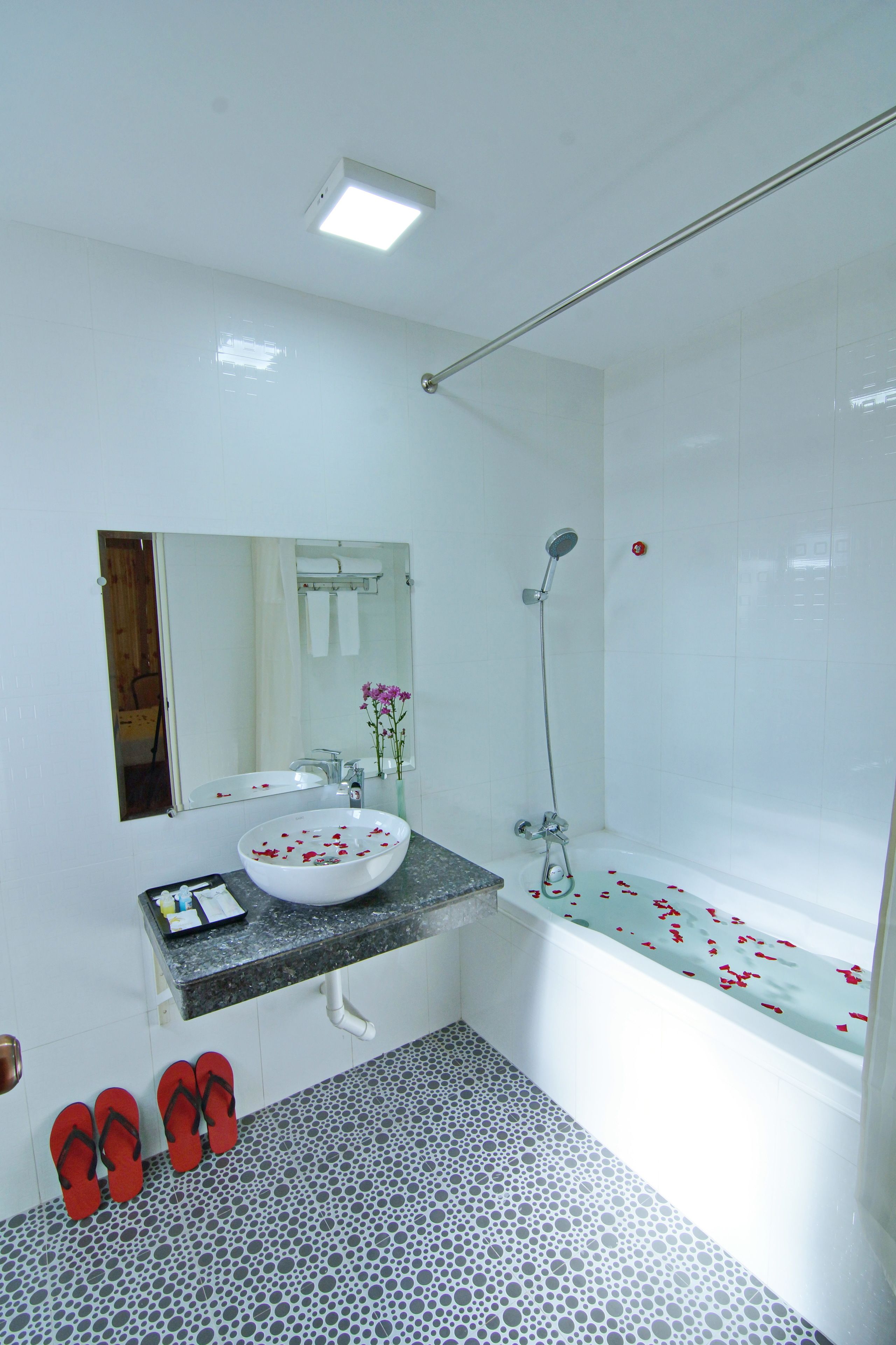 superior room | bathroom | hair dryer, slippers, towels
