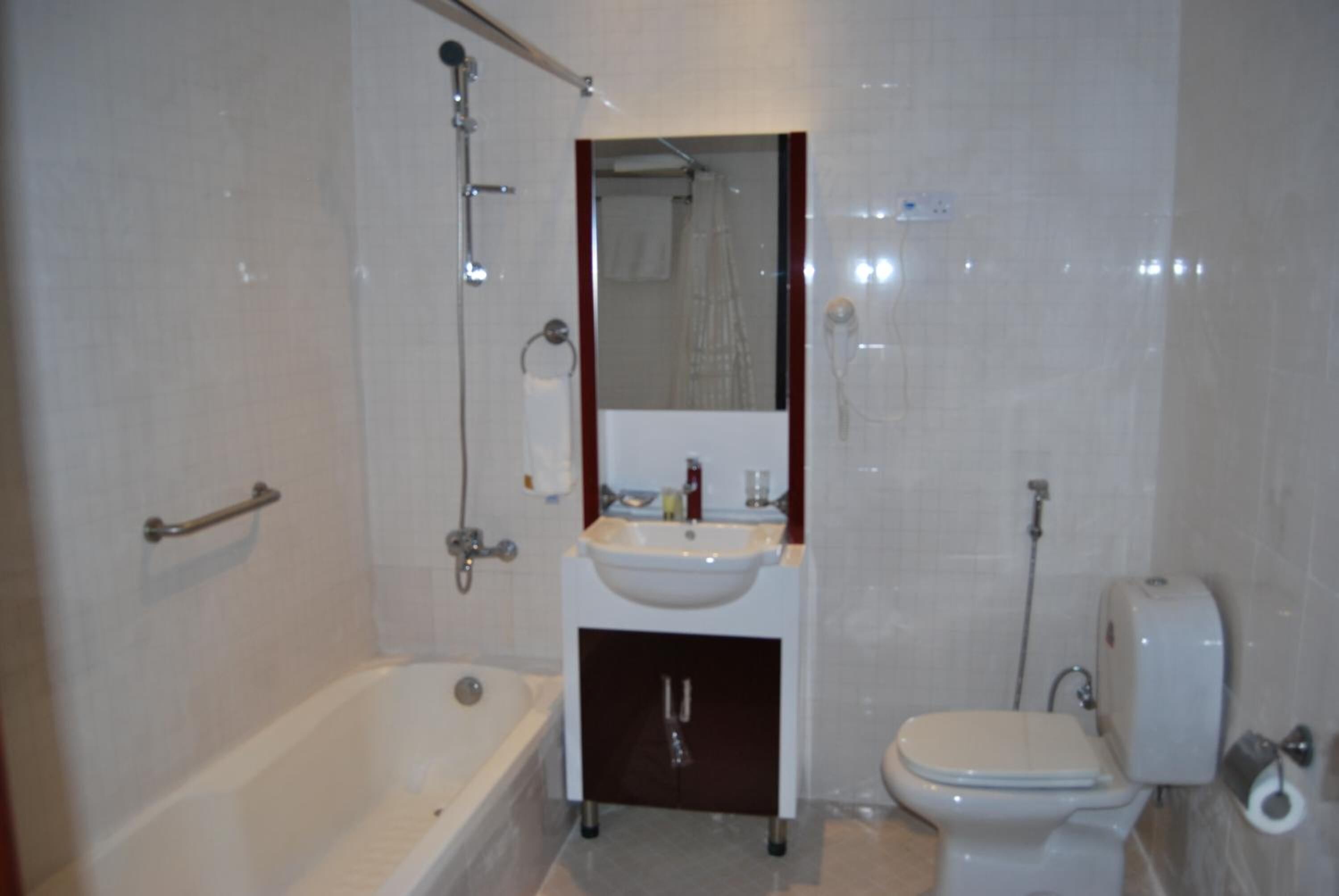 standard room | bathroom | combined shower/bathtub, hair dryer, slippers, bidet