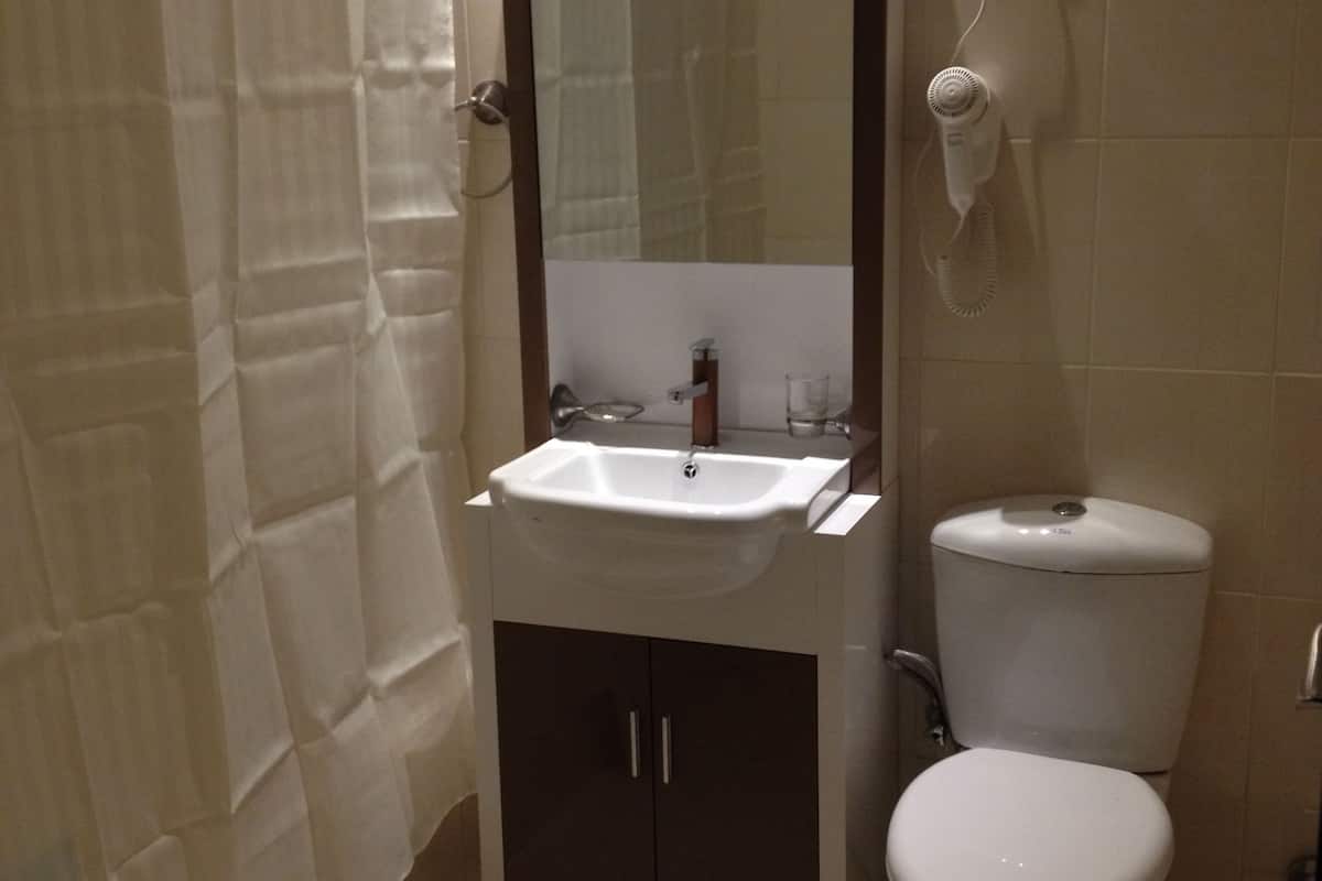 standard room | bathroom | combined shower/bathtub, hair dryer, slippers, bidet