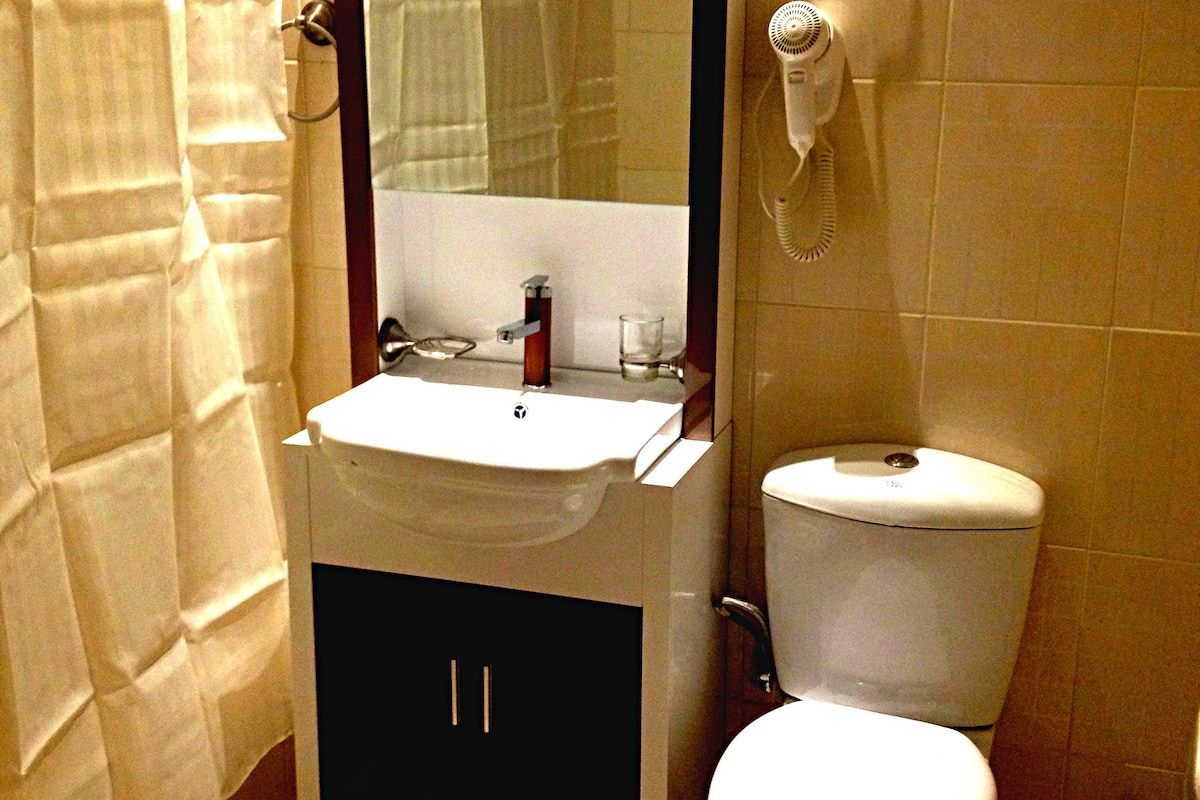 standard double room | bathroom | combined shower/bathtub, hair dryer, slippers, bidet