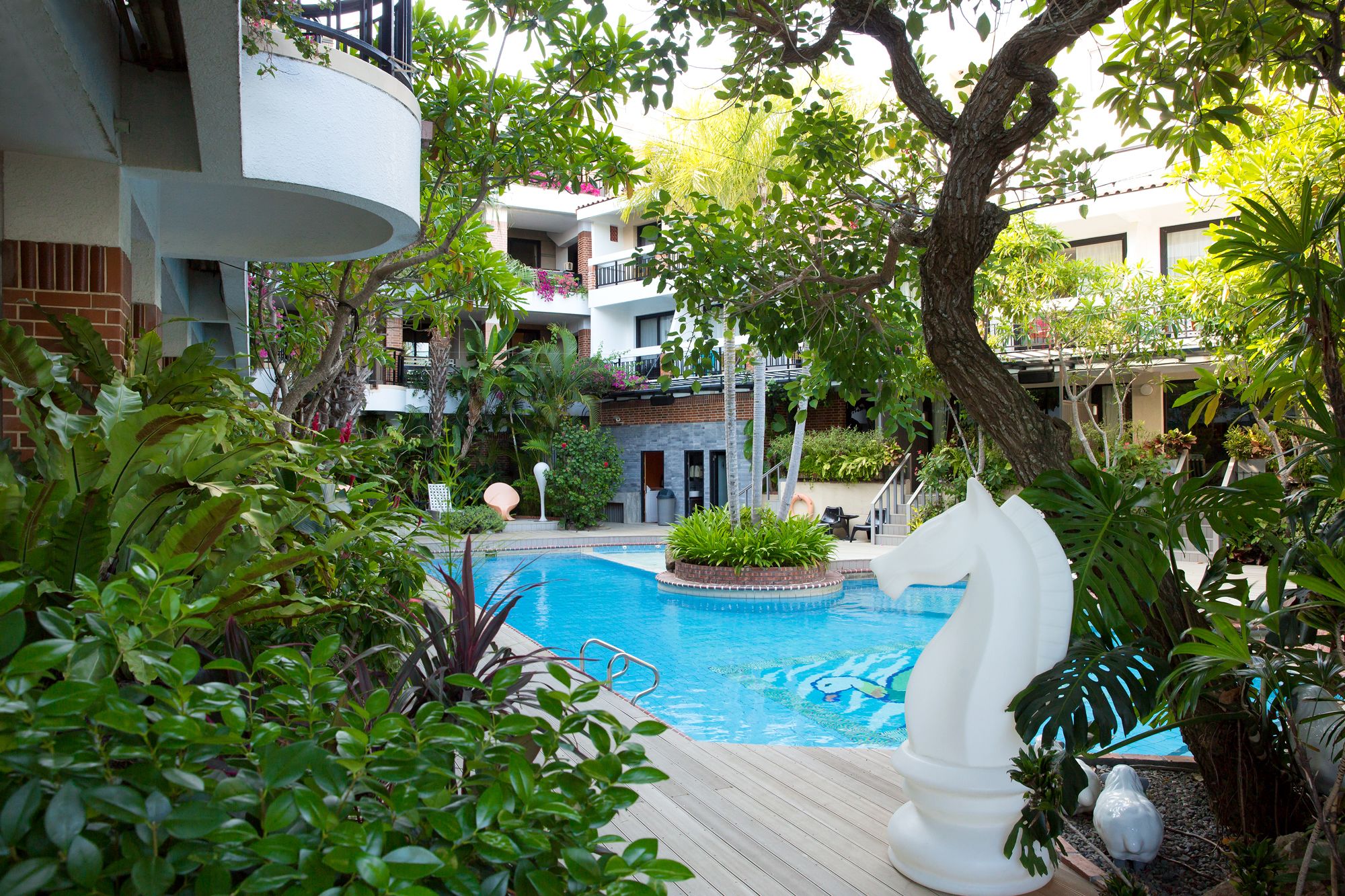 outdoor pool, pool loungers