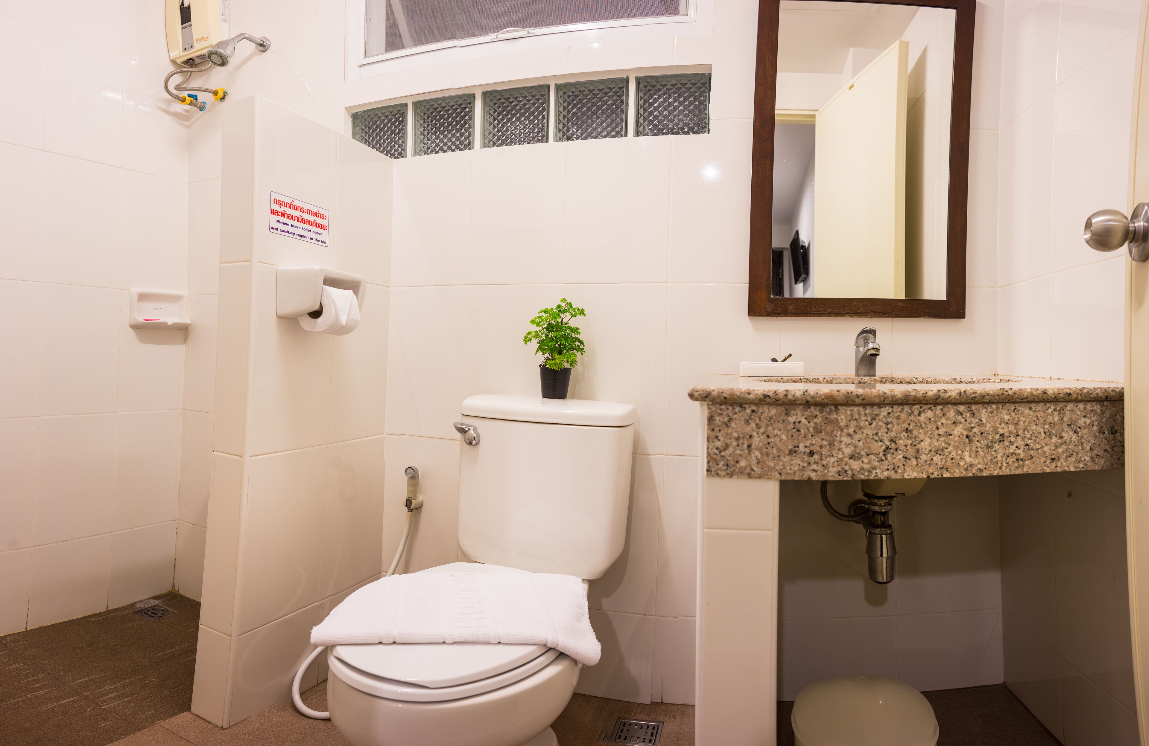 shower, rainfall showerhead, towels