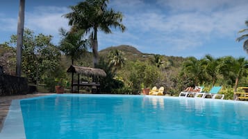 Outdoor pool, sun loungers