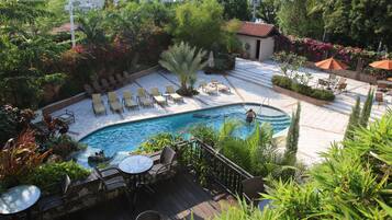 Breakfast, lunch, dinner served; Fusion cuisine, pool views