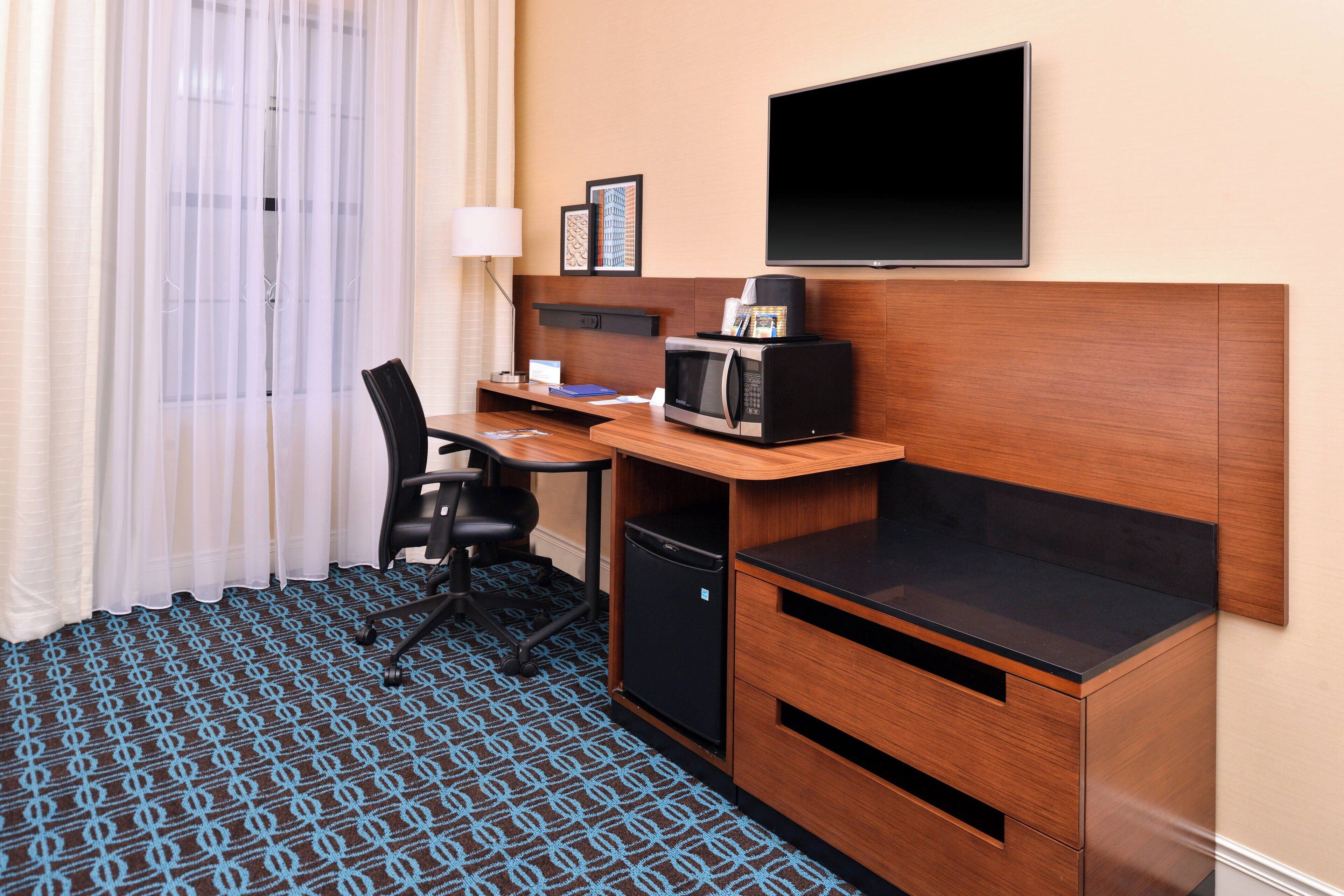 room, 2 queen beds (view) | in-room safe, desk, laptop workspace, blackout curtains