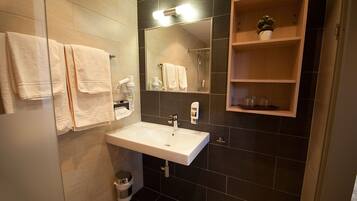 Shower, free toiletries, hair dryer, towels