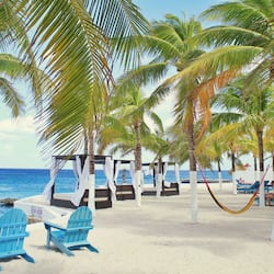 On the beach, sun loungers, beach umbrellas, beach towels