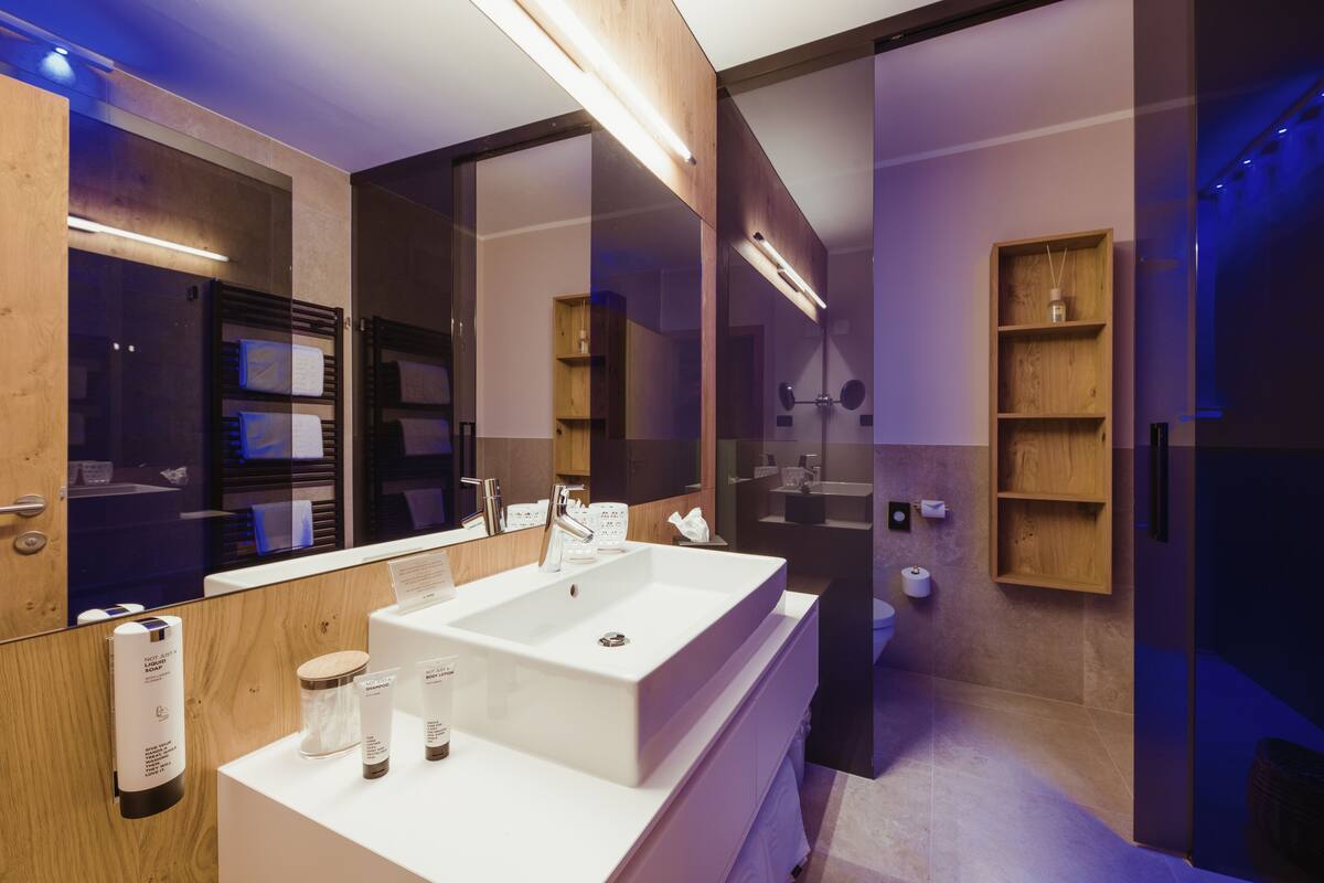 junior suite | bathroom | shower, rainfall showerhead, free toiletries, hair dryer