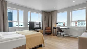 Desk, free WiFi, bed sheets