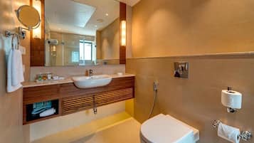 Shower, free toiletries, hair dryer, slippers