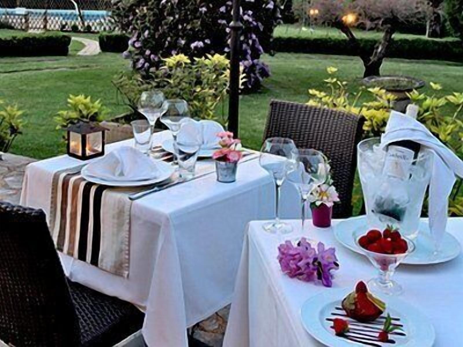 dinner served, french cuisine, garden views