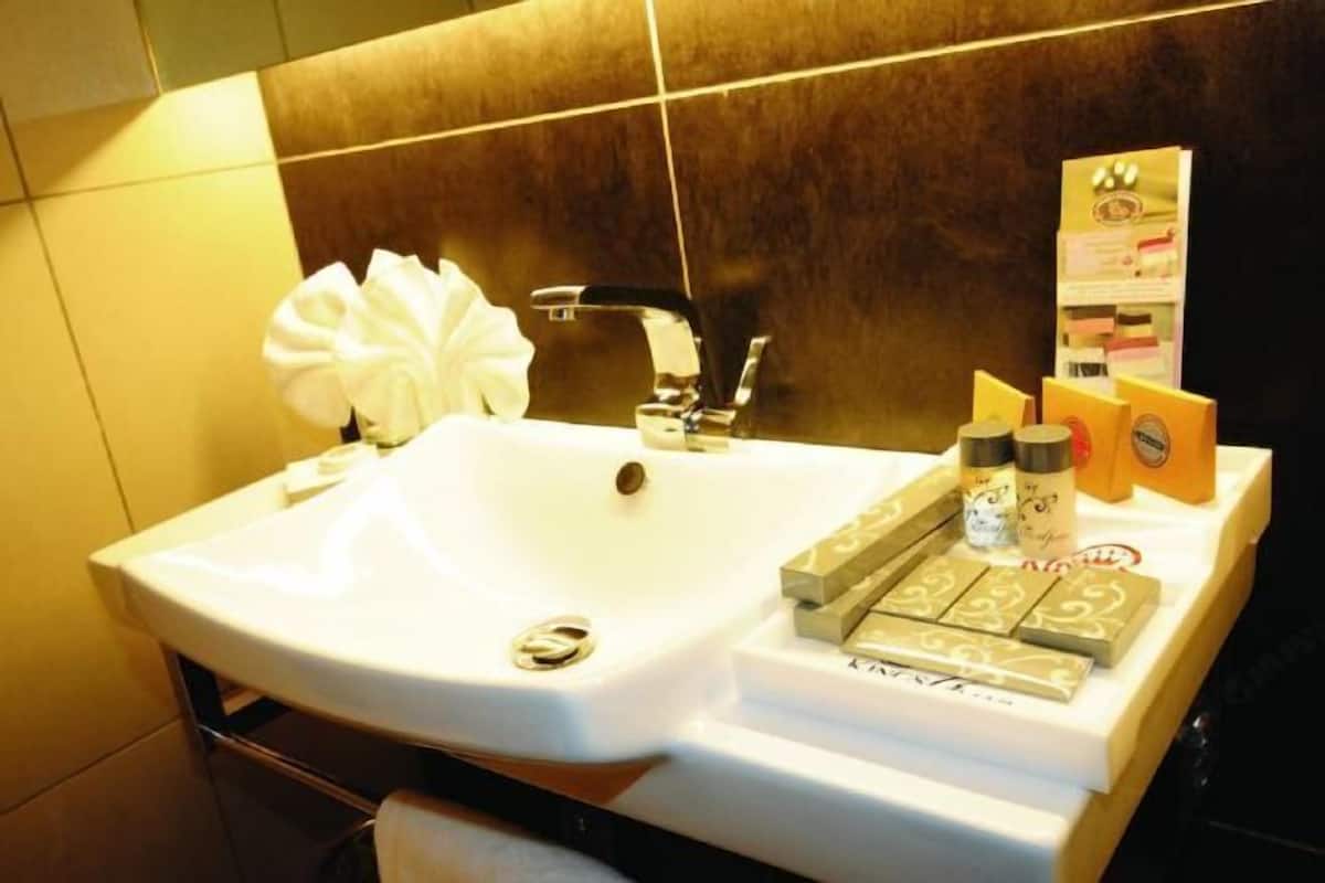 Een douche, een regendouche, gratis toiletartikelen, een haardroger