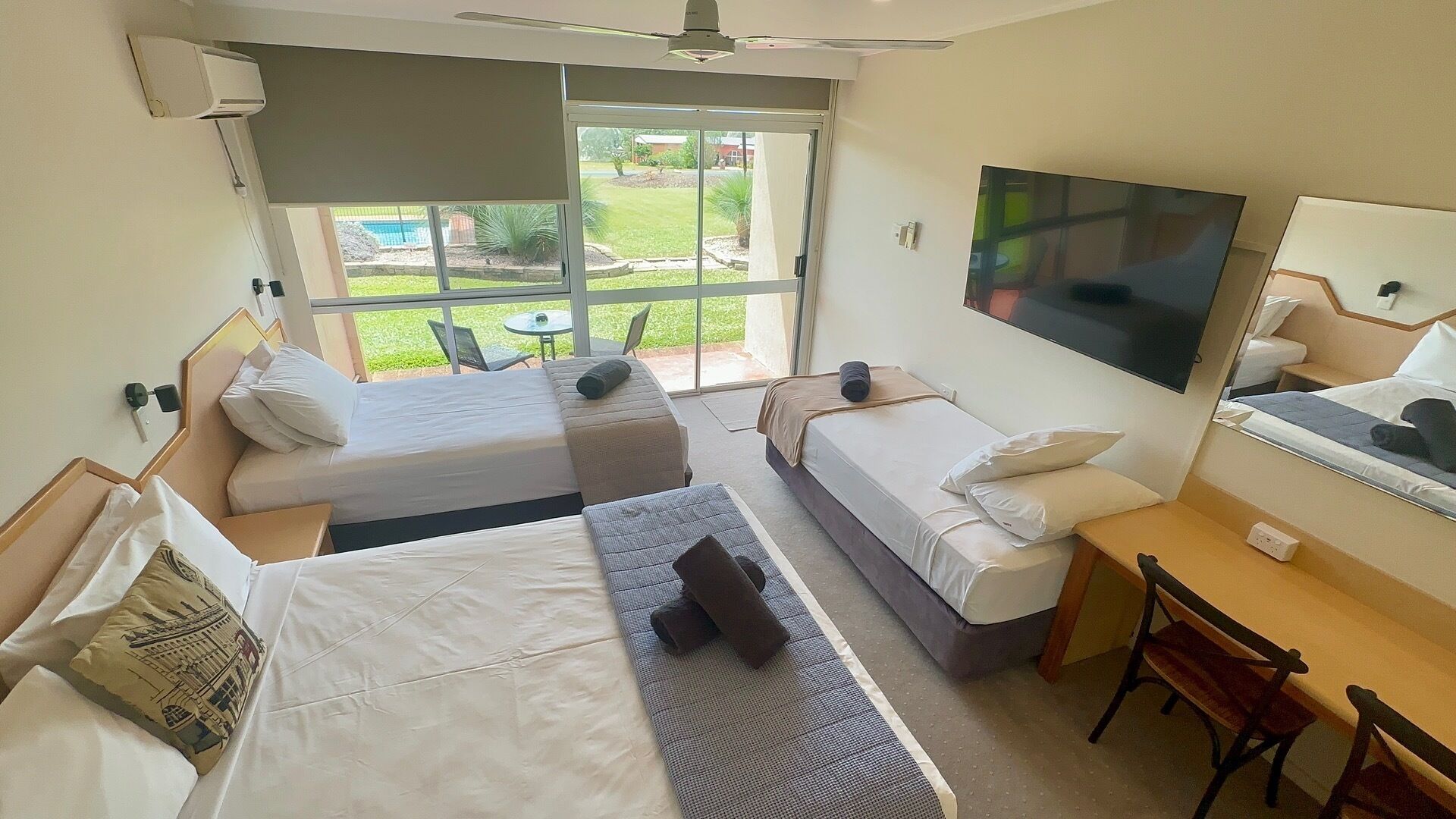 Family Room | Premium bedding, Select Comfort beds, individually furnished, desk