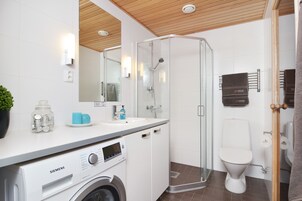 Apartment, 1 Bedroom, Sauna | Bathroom | Shower, hair dryer, towels