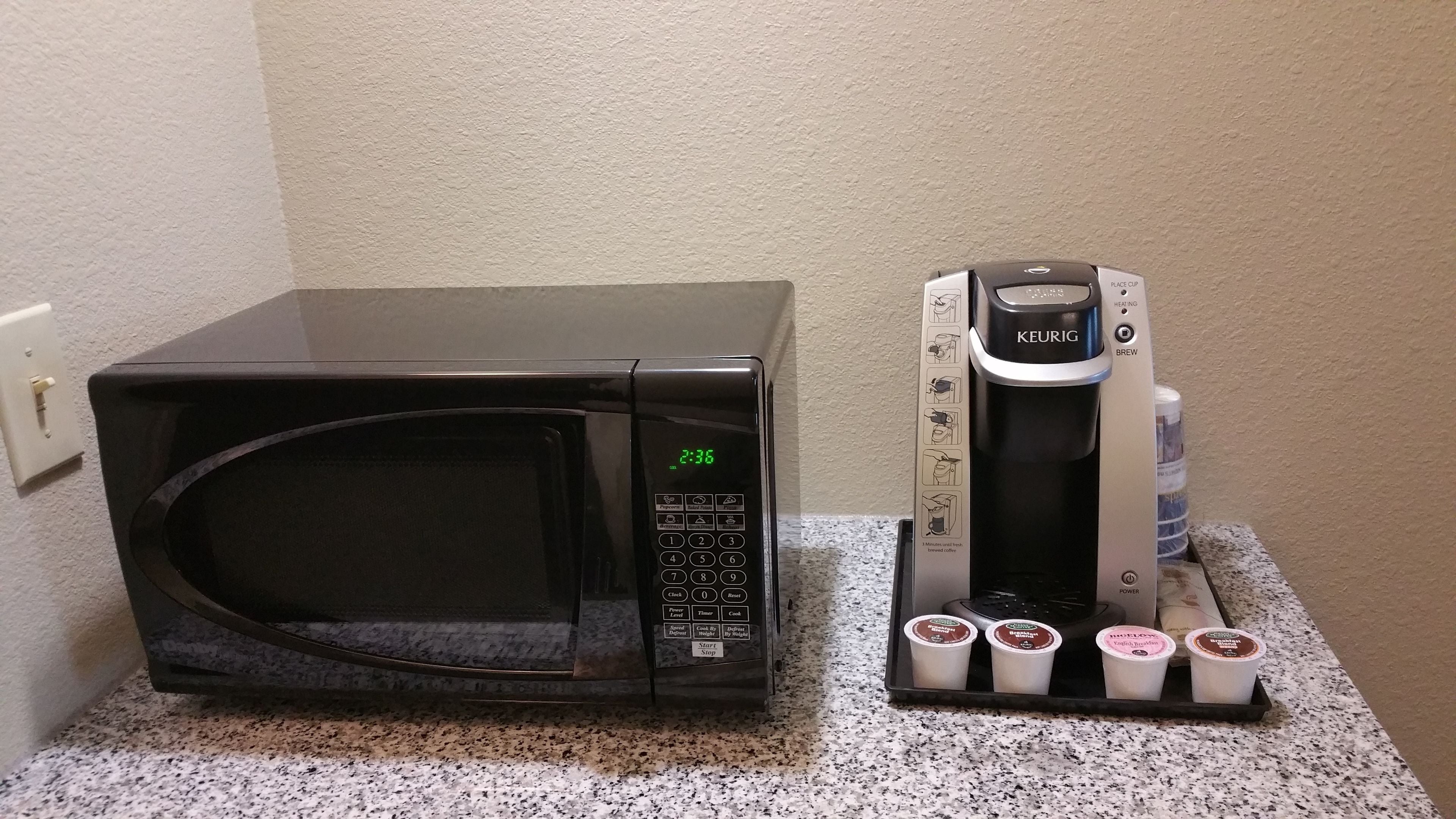 fridge, microwave, coffee/tea maker