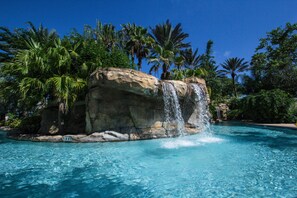 10 outdoor pools, pool umbrellas, pool loungers