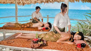 Outdoor treatment area, body treatments, body scrubs
