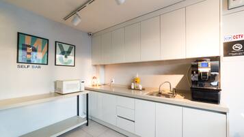 Fridge, microwave, electric kettle