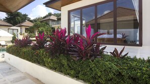 A modern house with large windows, a pool, and well-maintained landscaping. - Baan Napoli Luxury Villa (Koh Samui)