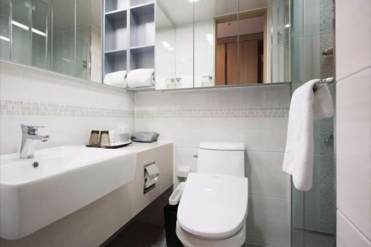 Free toiletries, hair dryer, bathrobes, slippers