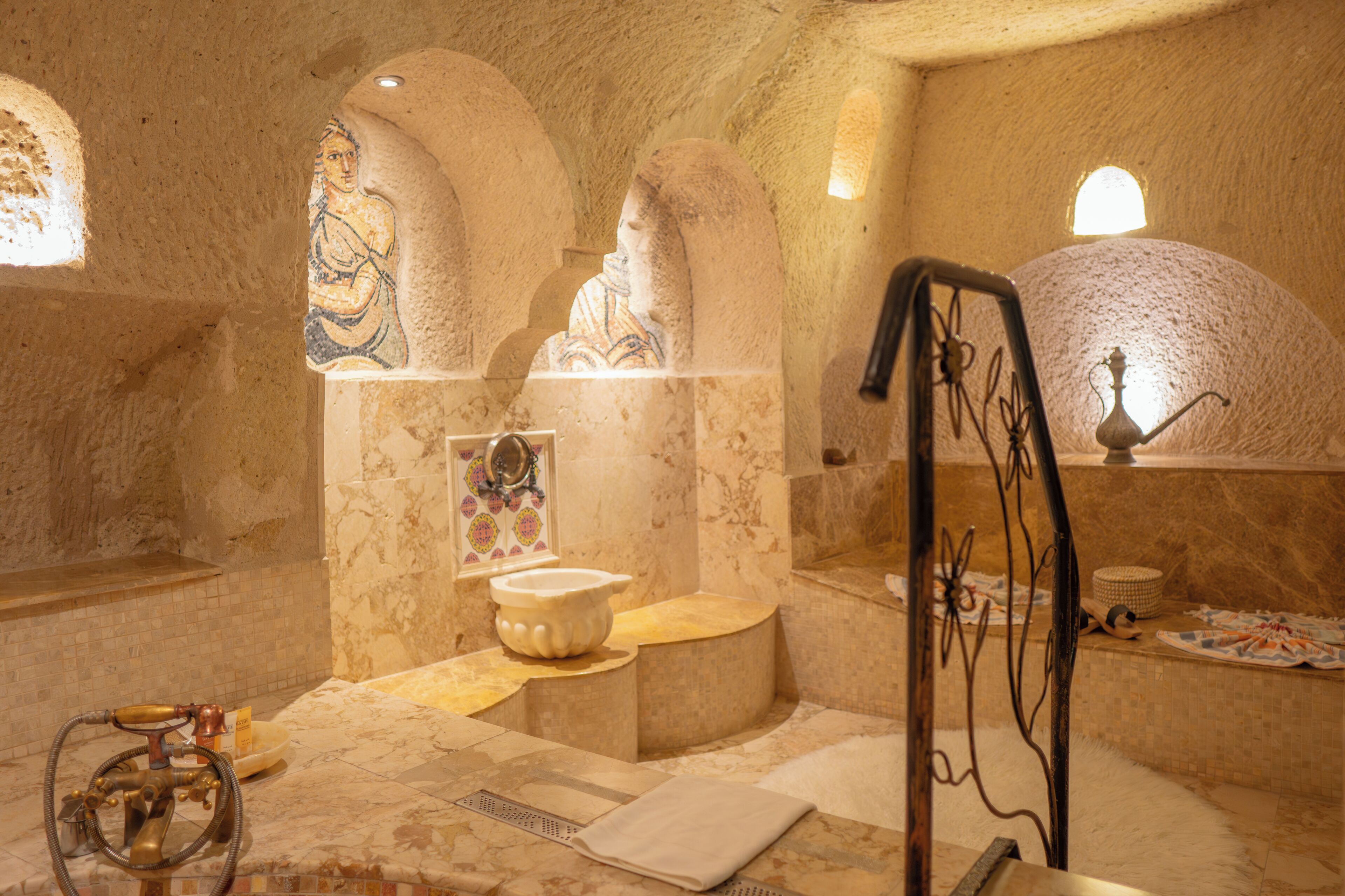 roman king suite with turkish hamam | bathroom | combined shower/bathtub, jetted bath, hydromassage showerhead