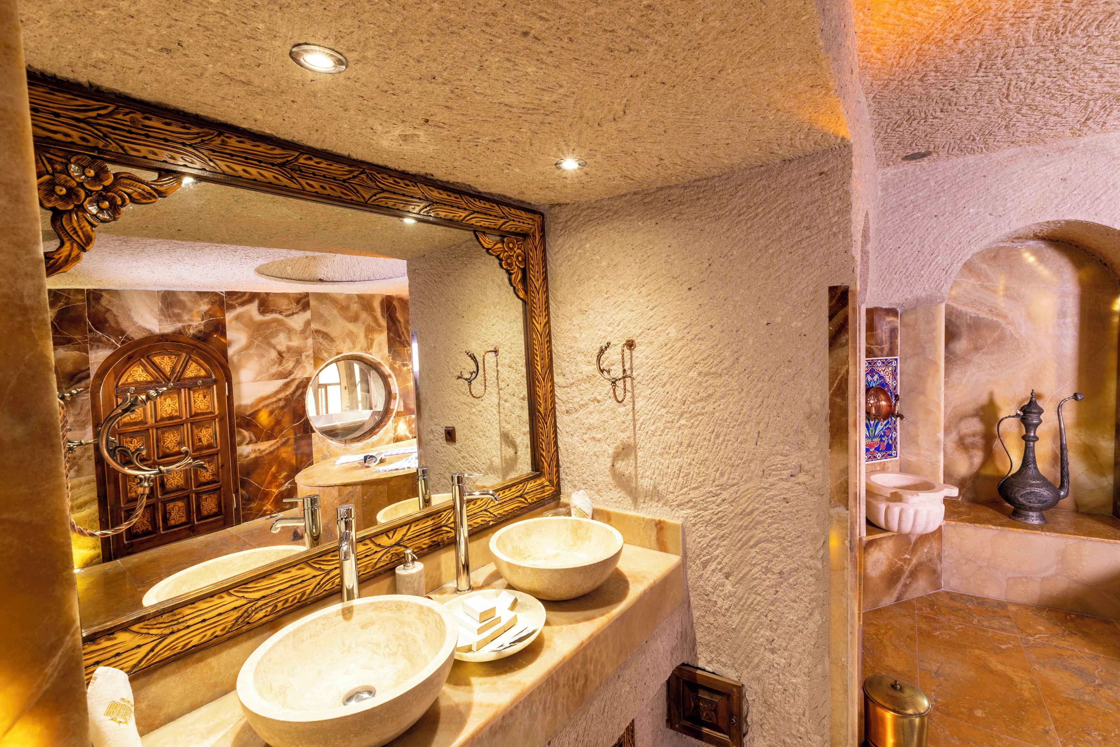 byzantine king suite with turkish hamam | bathroom | combined shower/bathtub, jetted bath, hydromassage showerhead