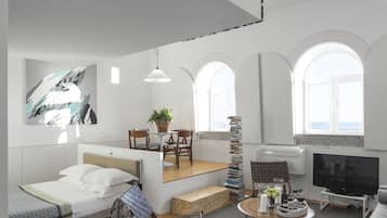 Apartment, 1 Bedroom, Kitchenette, Sea View | 1 bilik tidur, peralatan tempat tidur premium, bar mini