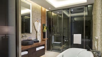 Shower, hair dryer, bathrobes, slippers