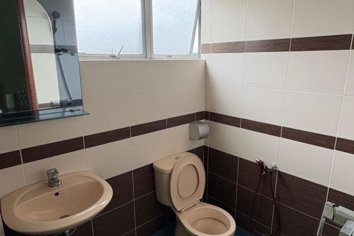 A bathroom with a sink, toilet, and shower.