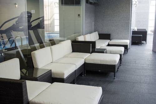 Indoor pool, open 9:00 AM to 9:00 PM, sun loungers