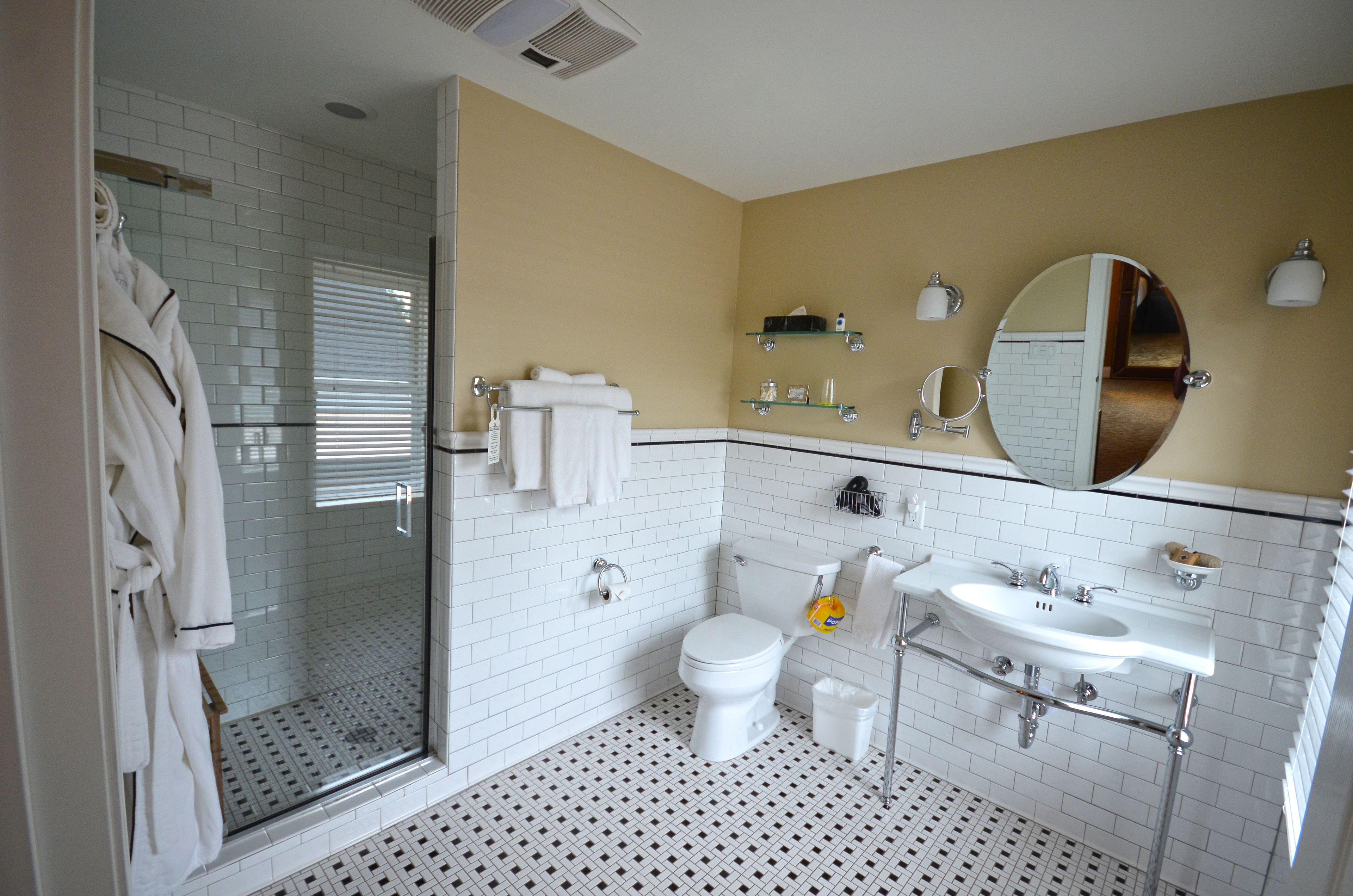 hydromassage showerhead, designer toiletries, hair dryer, bathrobes