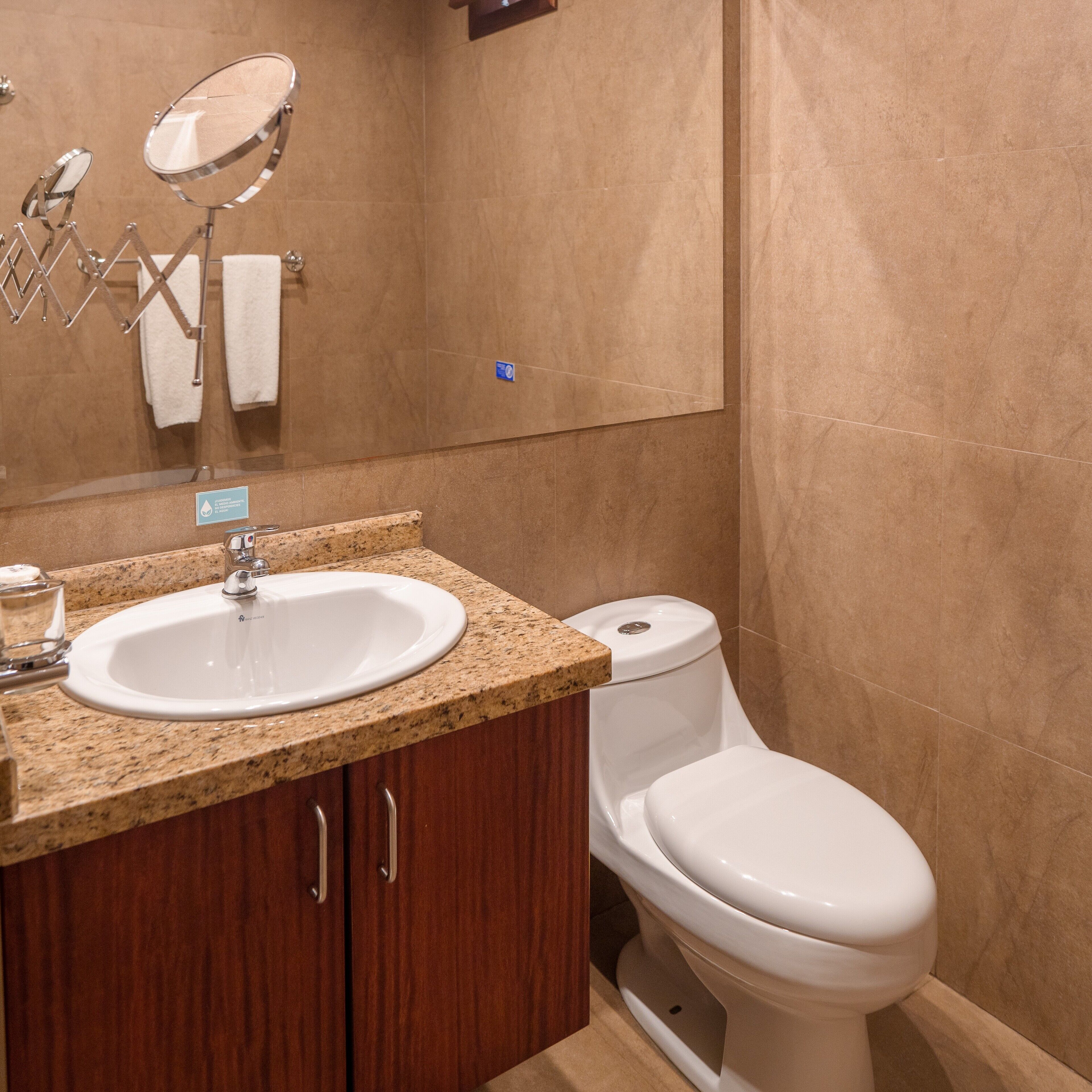 A bathroom with a sink, mirror, and toilet.