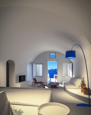 Luxury Suite, Private Pool (Volcano, Sea and Blue Dome View) | Premium bedding, free minibar items, in-room safe - Art Maisons Aspaki Exclusive Suites (Santorini)