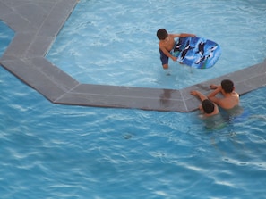 Indoor pool, outdoor pool, pool umbrellas, pool loungers