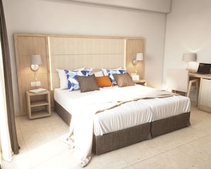 Deluxe-Doppelzimmer, Balkon | Schreibtisch, laptopgeeigneter Arbeitsplatz, Babybetten