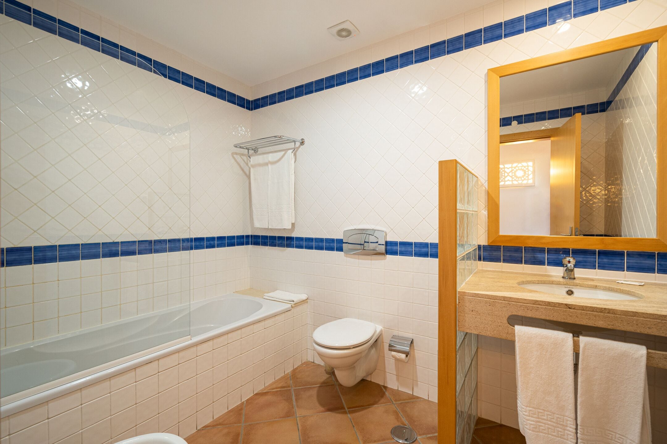 bathtub, hair dryer, bidet, towels