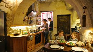 Cave Suite with Terrace | Private kitchen | Full-sized fridge, oven, coffee/tea maker, cookware/dishes/utensils