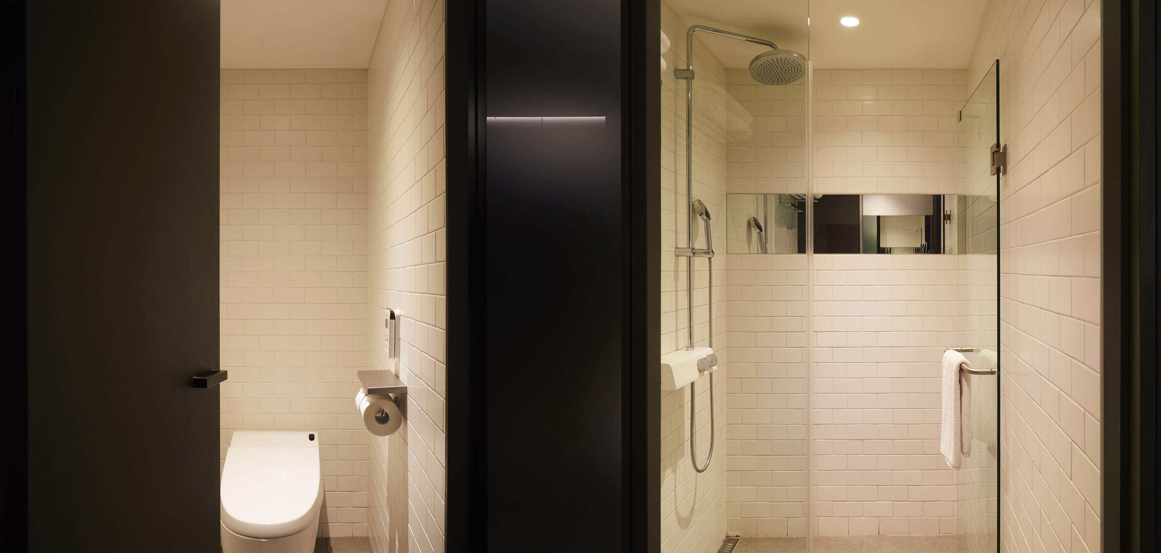 shower, rainfall showerhead, designer toiletries, hair dryer