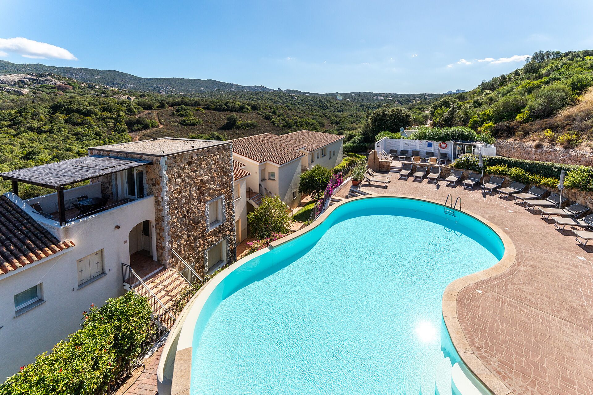 Outdoor pool, pool umbrellas, pool loungers