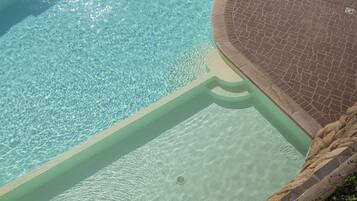 Outdoor pool, pool umbrellas, pool loungers