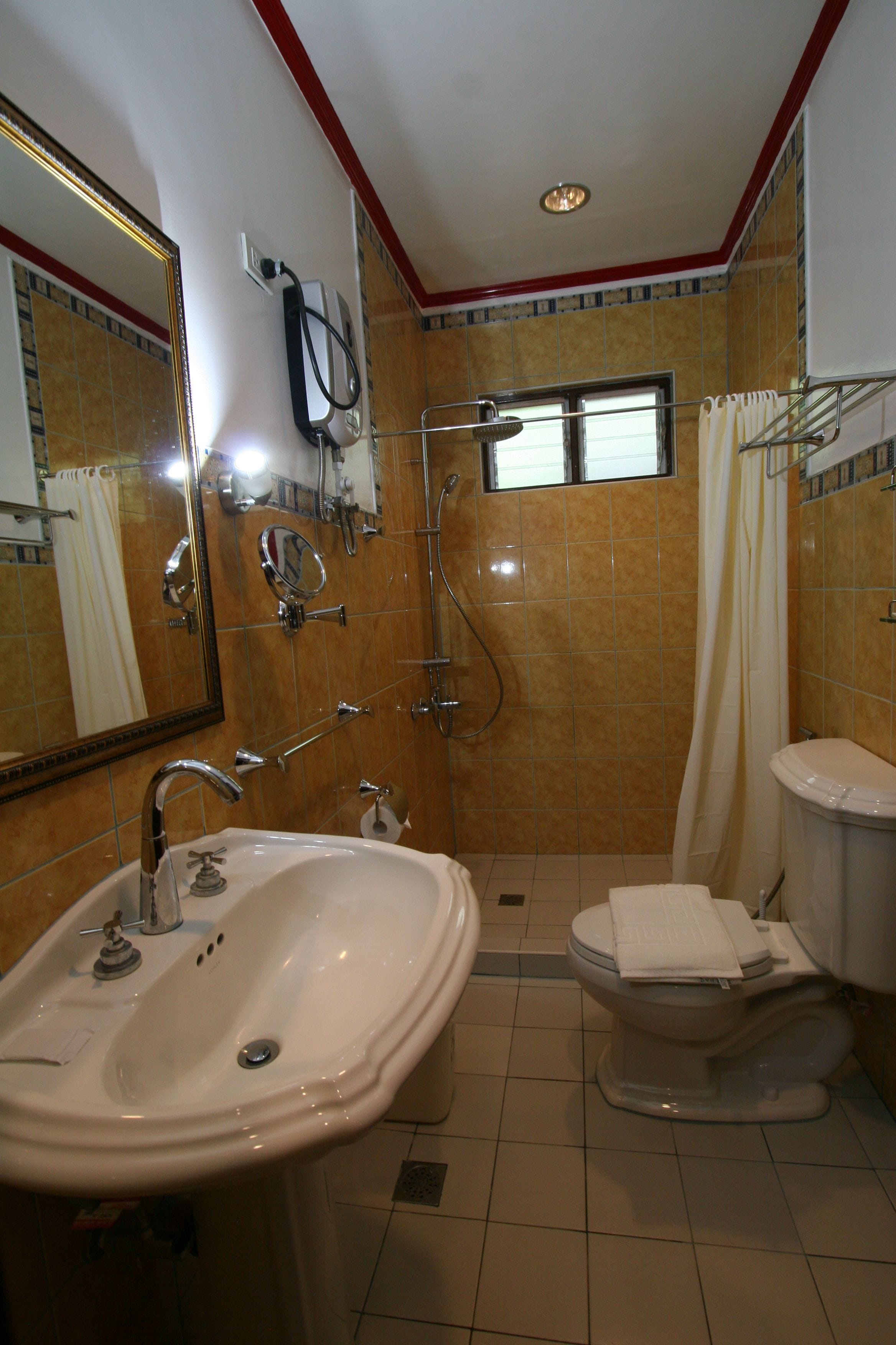 shower, free toiletries, hair dryer, towels