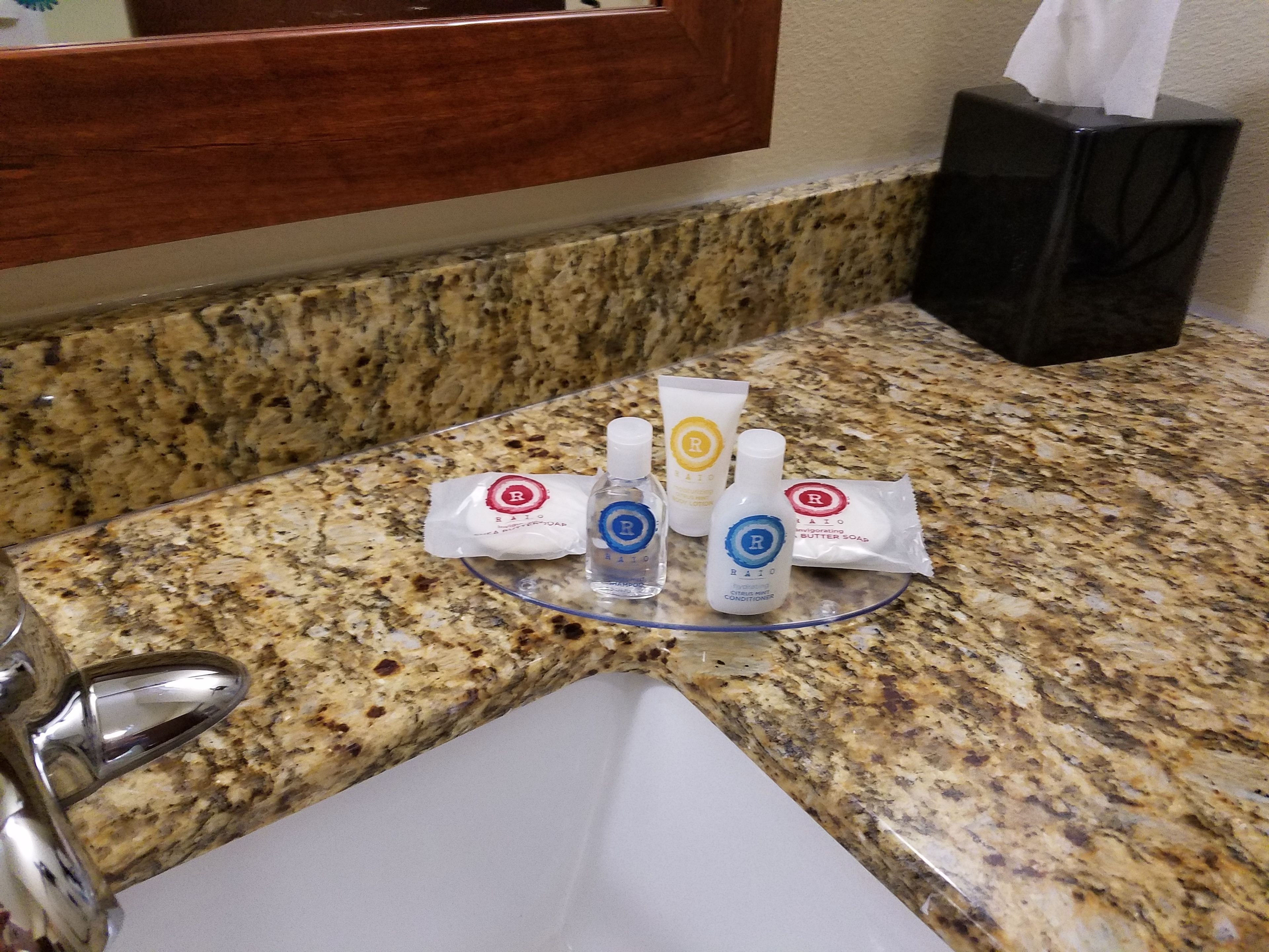 free toiletries, hair dryer, towels